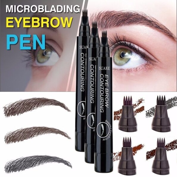 4 Colors 3D Microblading Eyebrow Tattoo Pen 4 Fork Tips Fine Sketch Liquid Eyebrow Pencil Waterproof 1