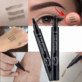 4 Colors 3D Microblading Eyebrow Tattoo Pen 4 Fork Tips Fine Sketch Liquid Eyebrow Pencil Waterproof