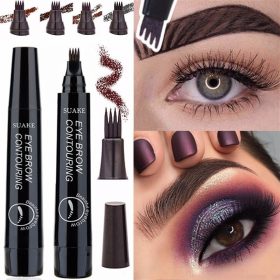 4 Colors 3D Microblading Eyebrow Tattoo Pen 4 Fork Tips Fine Sketch Liquid Eyebrow Pencil Waterproof