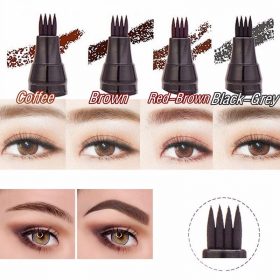 4 Colors 3D Microblading Eyebrow Tattoo Pen 4 Fork Tips Fine Sketch Liquid Eyebrow Pencil Waterproof