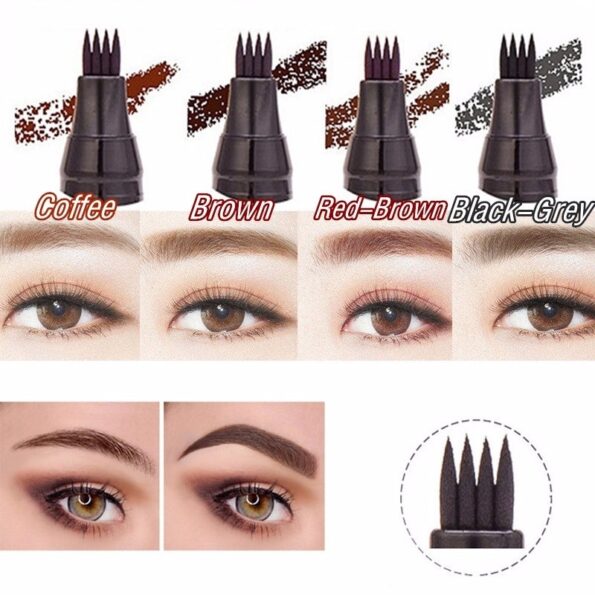 4 Colors 3D Microblading Eyebrow Tattoo Pen 4 Fork Tips Fine Sketch Liquid Eyebrow Pencil Waterproof 3