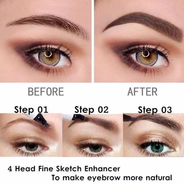 4 Colors 3D Microblading Eyebrow Tattoo Pen 4 Fork Tips Fine Sketch Liquid Eyebrow Pencil Waterproof 4